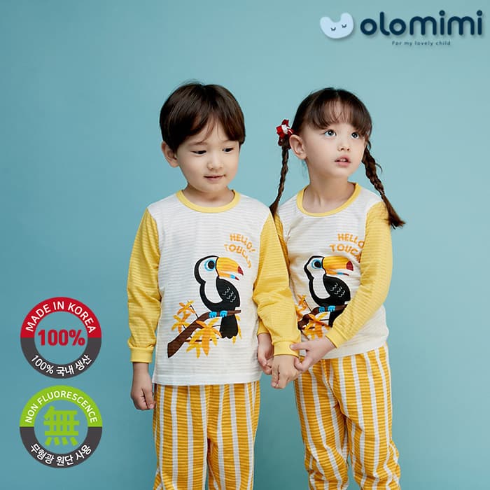 _OLOMIMI_ KOREA 22SS Kids Pajamas_sleepwear_Long_sleeves Jacquard_Hello Toucan